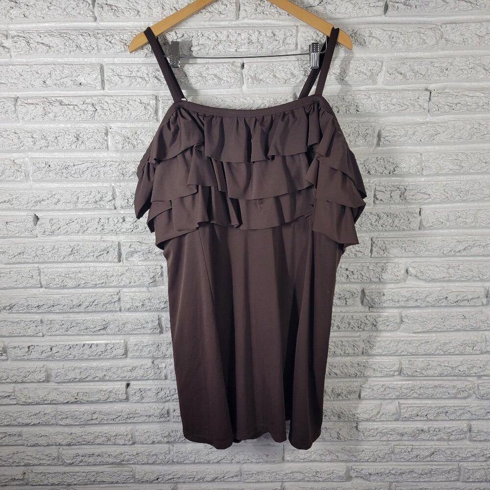 Roamans 32W Brown Skirted Swimsuit One Piece Plus Size Adjustable BRO37E